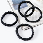 Mulberry Silk Skinnie Scrunchies Set in Black - 100% Pure 19 Momme, Luxurious Elastic Hair Ties for Women (4 Pack)