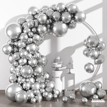 Amandir 153pcs Metallic Silver Balloons Arch Garland Kit Different Sizes | 18 - Image 2