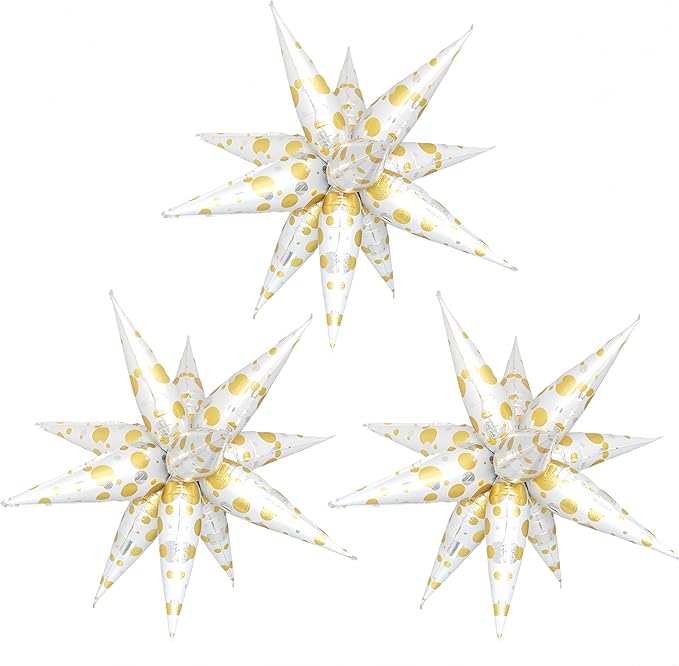 3Pcs Platinum Polka Dot Explosion Pointed Star Foil Balloons32-inch/Elegant by baoonworlld