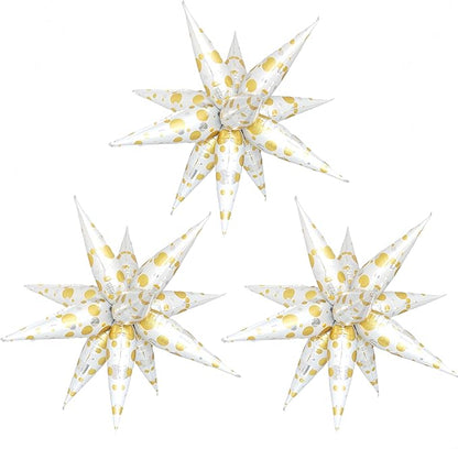 3Pcs Platinum Polka Dot Explosion Pointed Star Foil Balloons32-inch/Elegant by baoonworlld