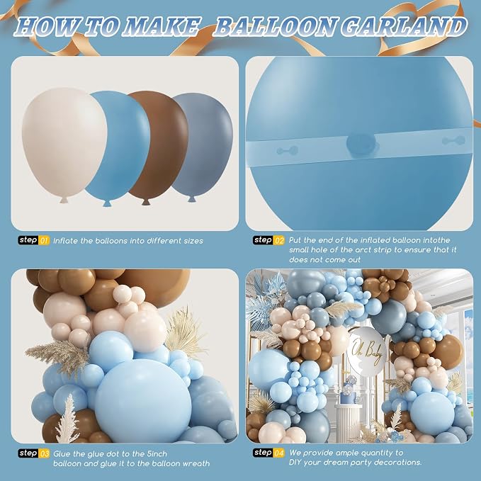 412Pcs Dusty Blue and Brown Balloon Arch Kit, 5 10 12 18inch Bear Baby Shower - Image 3