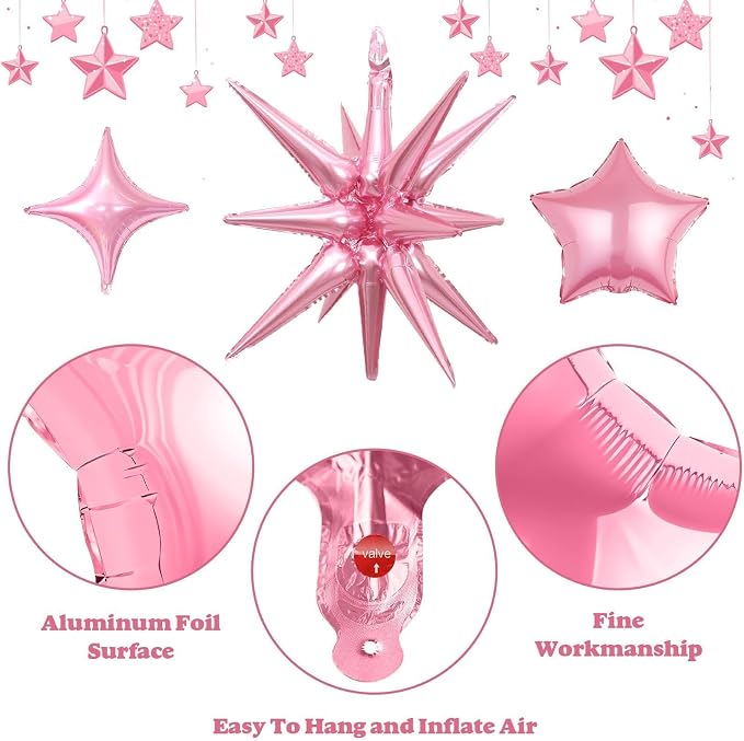 14pcs Pink Blue Silver Star Balloons, Mixed Star Foil Balloon, 22Inch Explosion - Image 6