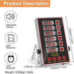 Precision Kitchen Timers for Cooking – 6 Channel Commercial Kitchen Timer Restaurant Kitchen Supplies – Stainless Steel Digital LED Chef Cooking Timer – Reminder Function, Loud Alarm, Black