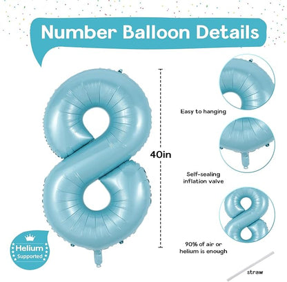 8th Birthday Number Balloons for Kids, 40 Inch Foil Number 8 Balloons Baby - Image 2
