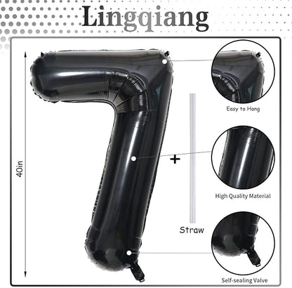 40 Inch Balloon Number 7 Black, Large Foil Number Balloons Set 0-9, Digital 7 - Image 2