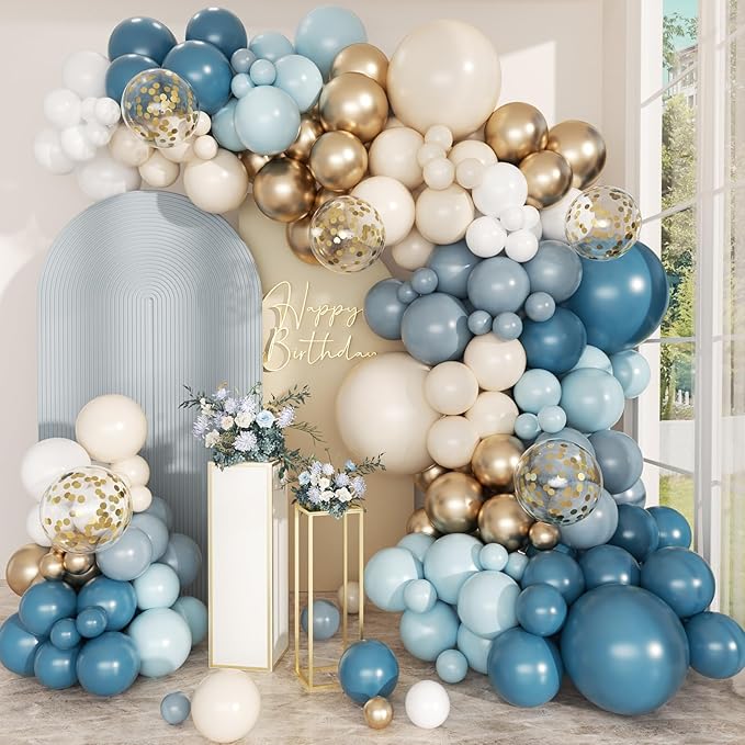 168pcs Dusty Blue Balloon Garland Arch Kit Different Sizes | 18 12 10 5 inch by PEASUG