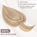 MY-LADY Human Hair Toppers for Women Real Human Hair with Bangs Thin 8.5 * 8.5CM Mono Base Clip in Remy Hairpieces Light Weight 12 Inch Golden Brown Mixed Bleach Blonde