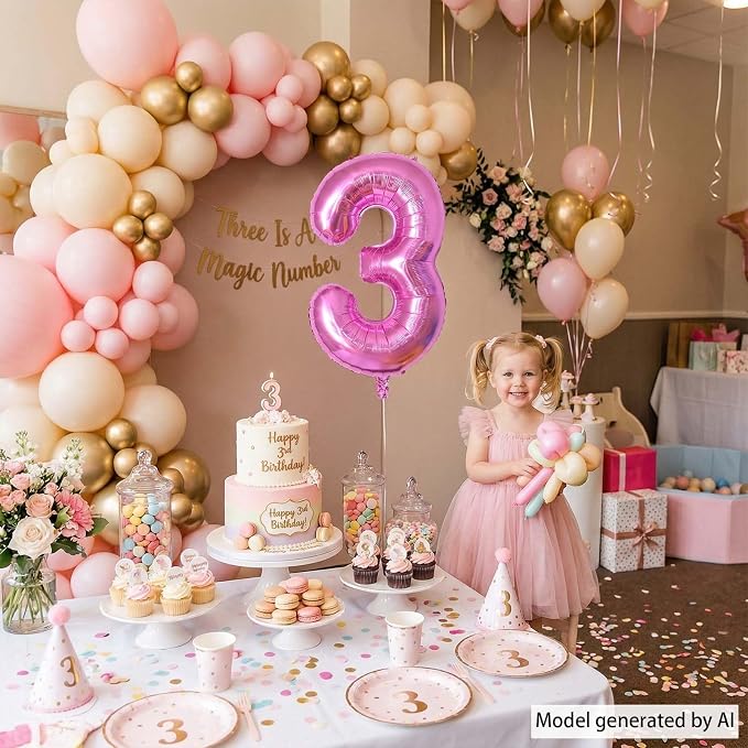 Pink Number 3 Balloon 40 Inch, Lustrous Foil Digit - Image 2