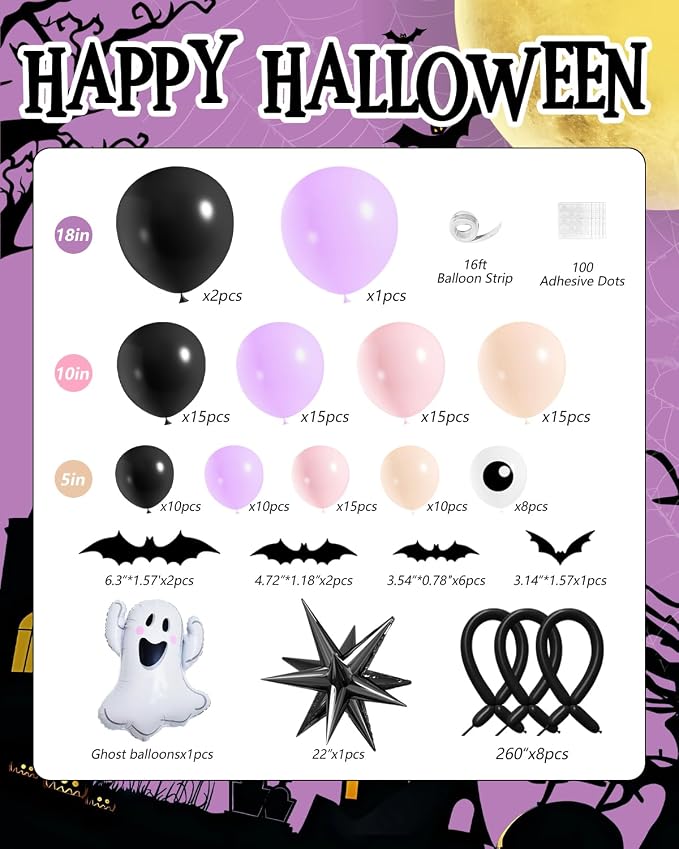 Halloween Balloon Arch Garland Kit, Explosion Star Ghost Foil Balloons - Image 2