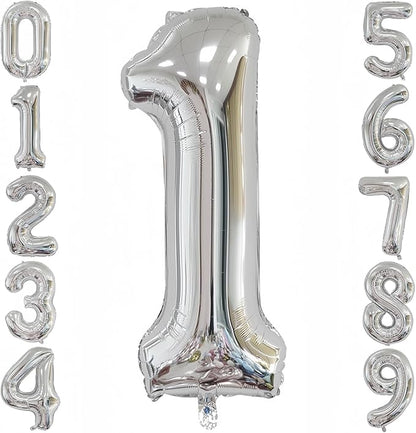 Silver 1 Balloon, 40 Inch Number 1 Balloon, 1st Birthday Balloon Decorations by BBPOOL