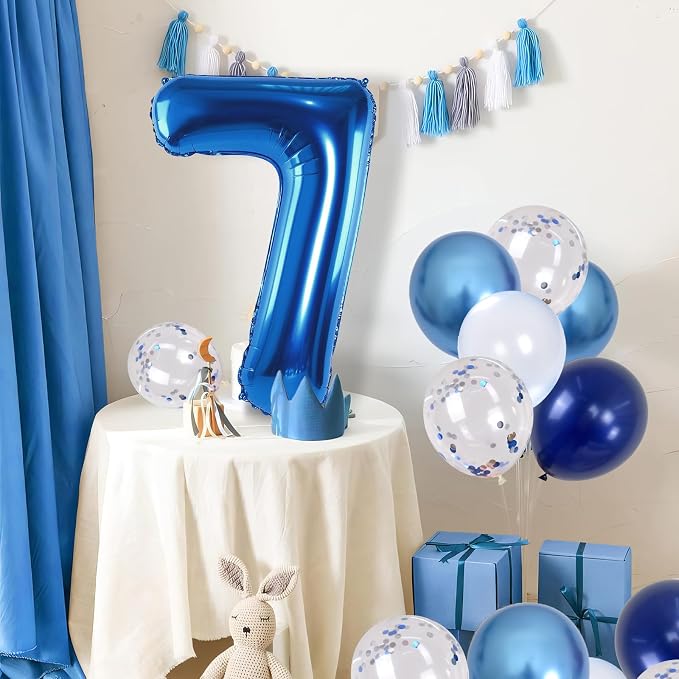 7 Balloon Number Dark Blue, Big Number 7 Mylar Balloon Pastel Navy Blue - Image 6