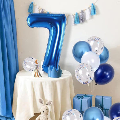 7 Balloon Number Dark Blue, Big Number 7 Mylar Balloon Pastel Navy Blue - Image 6