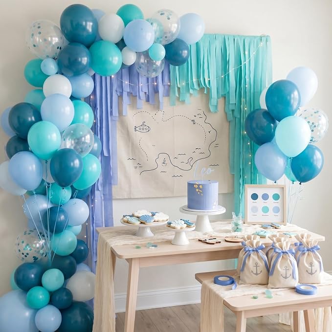 Blue Teal Ocean Balloons, Macaron Light Baby Sea Blue Teal Transparent Balloons - Image 5