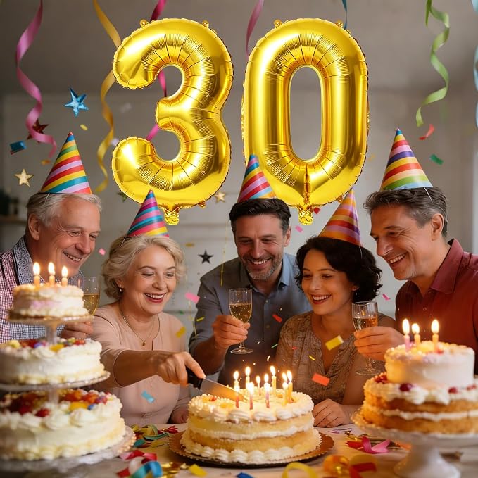 40 Inch Number 30 Balloons for 30th Birthday Party Decorations, 0-100 Gold - Image 2
