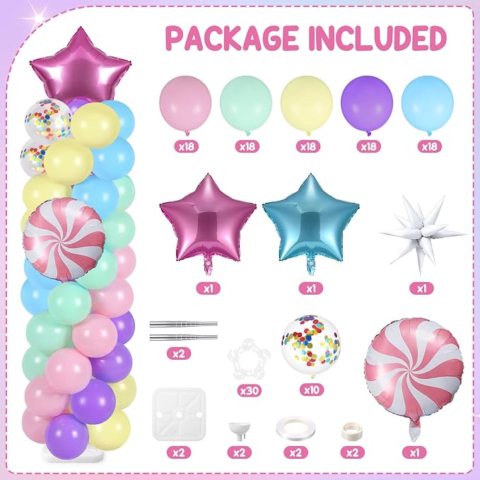 Skylety 2 Sets Pastel Balloon Column Stand Kit Adjustable Macaron Rainbow Color - Image 2