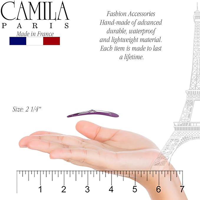 Camila Paris CP1330A French Hair Barrettes Clips, Snap Hair Slides Clic Clac for Women, Styling Girls Side Slide-in Metal Snap Pin Hair Accessories for Women. Strong Hold, No Slip Grip, Made in France