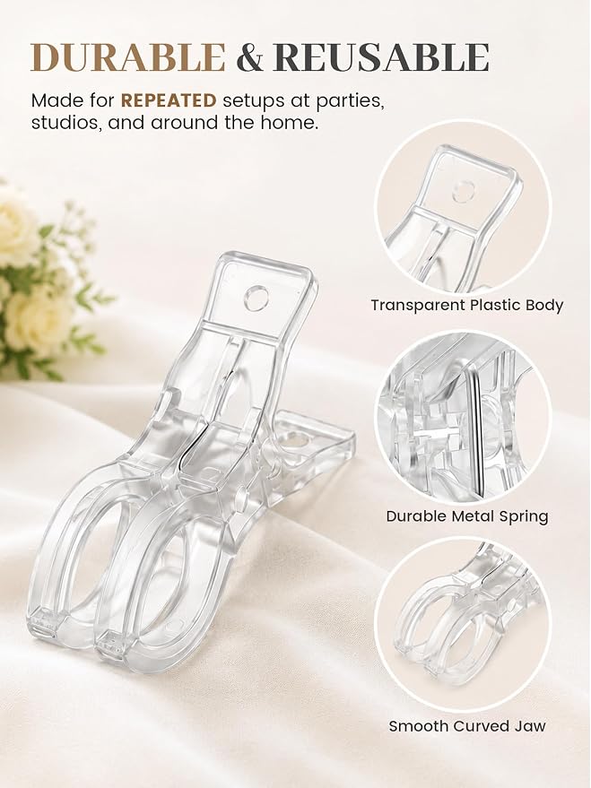 16 Pack Balloon Arch Clips, 3.5 Inch Clear Spring Clamps - Image 6