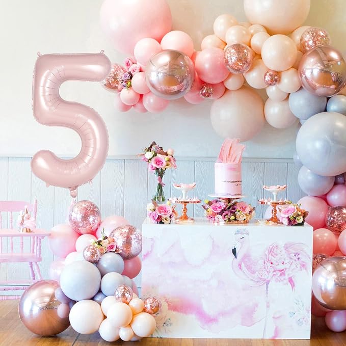 Light Pink Number 5 Balloon, 40 Inch Giant Mylar Number Balloons, Large Foil - Image 4