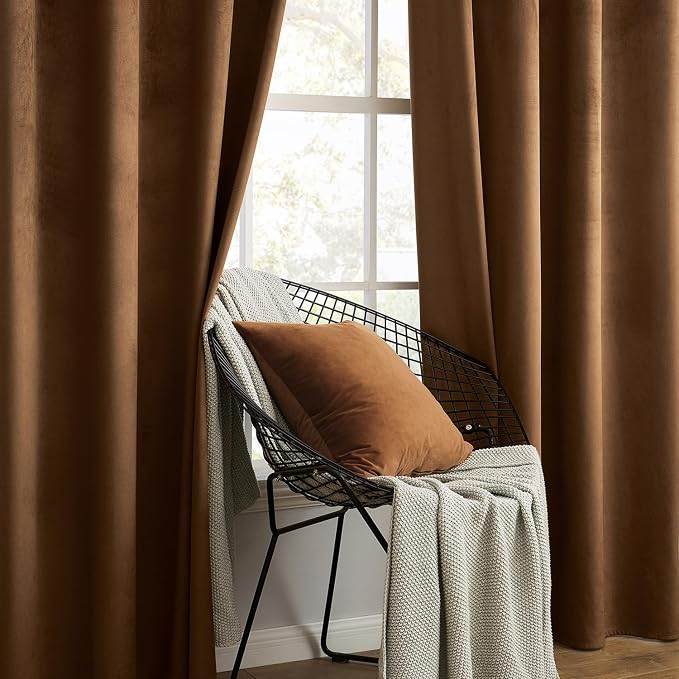 MIULEE Velvet Curtains Chocolate Brown 52 x 96 Inch Length Set of 2 | Grommet - Image 6