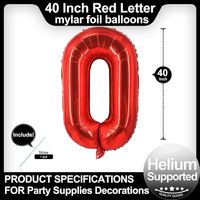 40 Inch Red Letter O Balloons, DIY Phrase Foil Alphabet Letter O Balloons DIY - Image 2