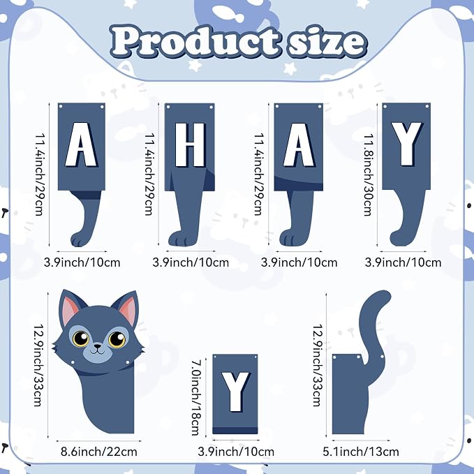 Cat Happy Birthday Banner Blue Cat Banner Bunting Flag Garland Birthday Party - Image 6