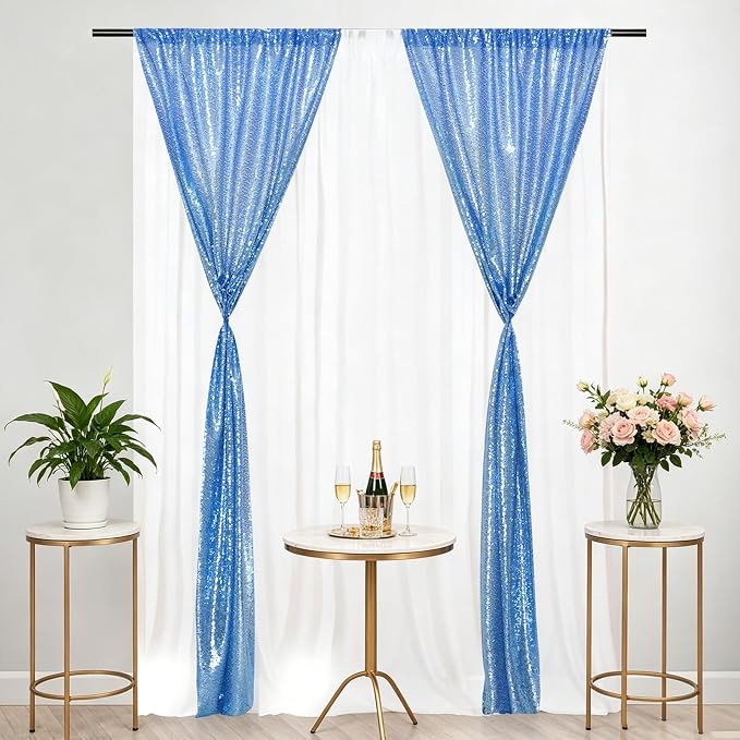 Eternal Beauty Baby Blue Sequin Backdrop Curtains, 2 Panels 2x8FT | 3mm Sparkle - Image 8