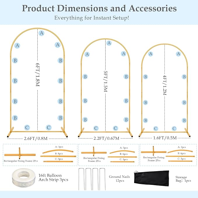 Wedding 6FT, 4FT Arch Backdrop Stand Set of 3 - Image 3