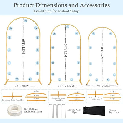 Wedding 6FT, 4FT Arch Backdrop Stand Set of 3 - Image 3