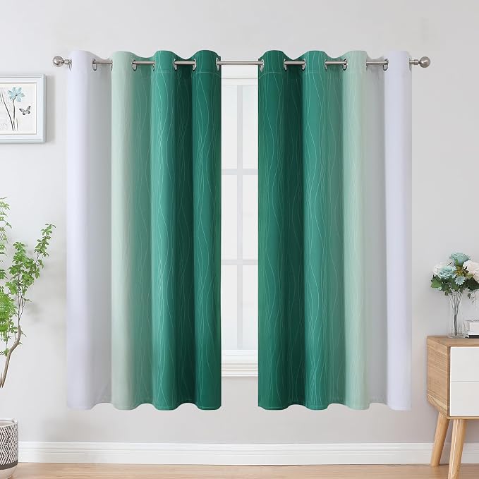 Green and Greyish White Blackout Curtains - Image 2