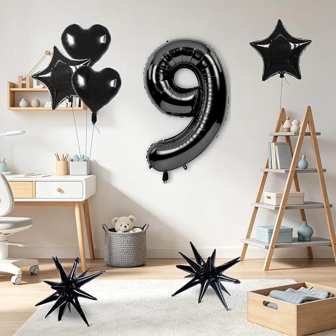 TONIFUL 9th Birthday Balloons Kit 40 Inch Black Large Number 9 Foil Balloon | - Image 4