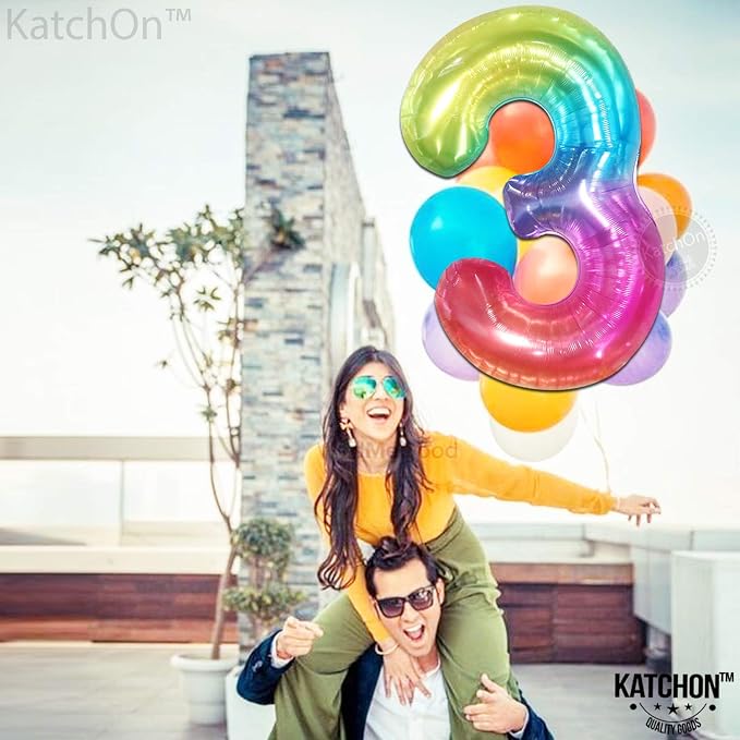 KatchOn, Giant Jelly Rainbow Number 3 Balloon - Image 8