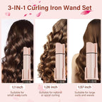 JAMIEWIN 3 in 1 Automatic Curling Iron, Hair Curlers with 3 Curling Barrels (1.1" - 1.26" - 1.57"), Rotating Curling Iron with 3 Temp, 2-Way Rotation, 10S Fast Heating, Anti-Scald, Dual Voltage, Pink