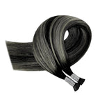 YoungSee Itip Hair Extensions Real Human Hair Ombre 14 Inch I Tip Hair Extensions Balayage Black Itip Human Hair Extension Black Ombre Silver I Tips Extension 50g 80s Itips Extension for Short Hair