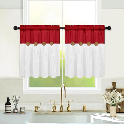 Farmhouse Kitchen Curtains 24 Inch Length, Rustic Cotton Linen Tier Curtain - Image 2