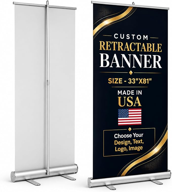 Custom retractable banner with stand by BCB | Pop up stand Printed in USA | by BCB