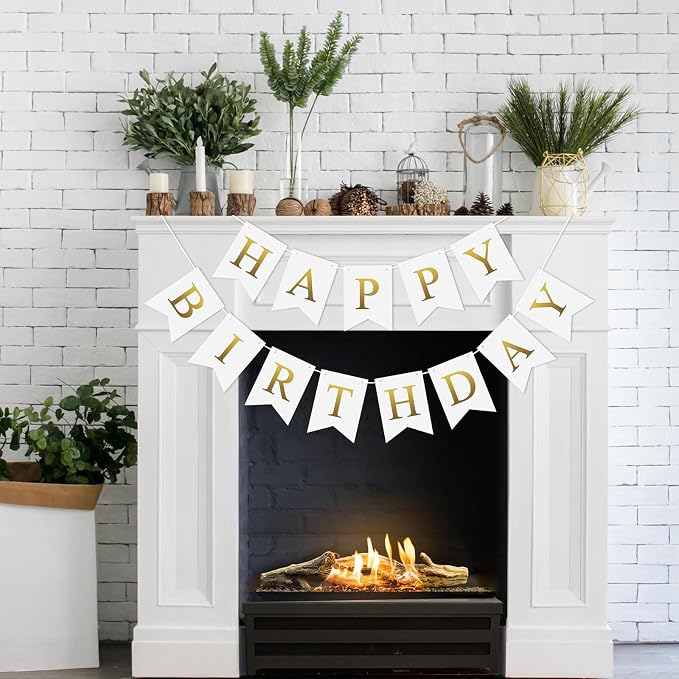 Pre-Strung White Happy Birthday Banner Birthday Party Banner NO DIY | Happy - Image 6
