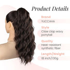 Ponytail Extension, 18 Inch Claw Clip Ponytail Extensions Wavy Ponytail Hair Extension for Women Fluffy Natural Synthetic Jaw Clip on Pony Tails Hairpiece for Daily Use (Dark Brown)