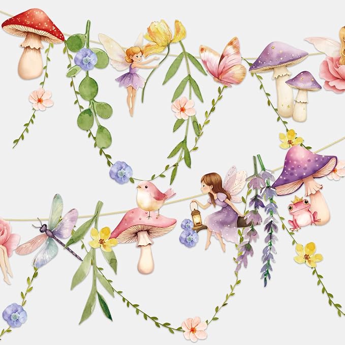 Fairy Party Banner, Fairy First Birthday Party Decorations, Flower Banner | by BalunAdmhail