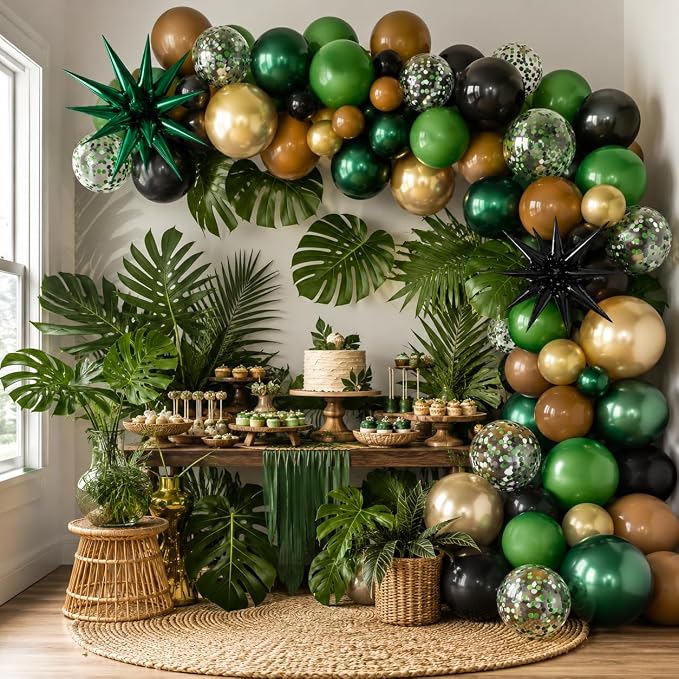Green and Brown Balloons, 12 Inch Dark Green Black Metallic Green Gold Balloon - Image 5