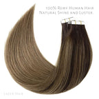 Lacer Brown Glue in Hair Extensions Natural Balayage Seamless Double Side PU Skin Weft Tape in Human Hair Extensions Ombre Darkest Brown to Chestnut Brown 100g 40pcs/set 24 Inch