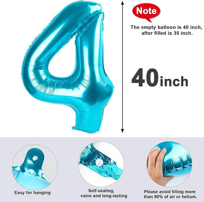 4 Balloon Numbers Birthday Decorations, 40In Light Blue Balloons - Image 7