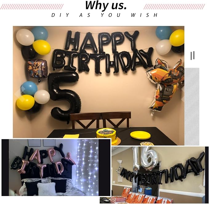 16 Inch 52Pcs Black Letter Balloons Shiny A-Z Foil Balloon Letters | Reusable - Image 4