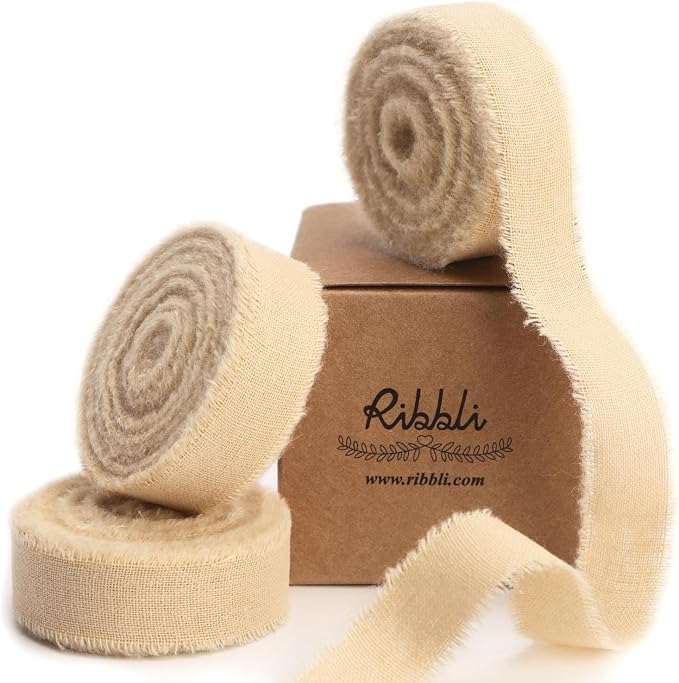 Ribbli 3 Rolls Nude Ribbon 5/8 Inch x 18Yards Beige Handmade Cotton Frayed by Ribbli