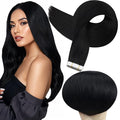 Full Shine Human Hair Tape in Extensions Invisible Skin Weft Color 1 Black Tape in Extensions Real Human Hair 24Inch Long Extension 100G 40Pcs Natural Straight Add Length for Wedding