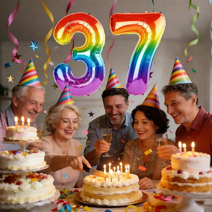 40 Inch Number 37 Balloons for 37th Birthday Party Decorations, 0-100 Rainbow - Image 2