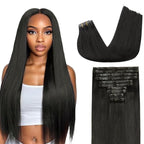 Lashey Seamless Clip in Hair Extensions Real Human Hair with Invisi Edge 24 Inch 260g Thick Hair 10pcs Natural Black Straight Seamless Clip ins