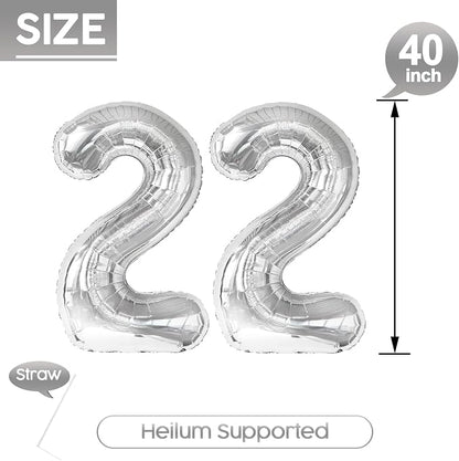 22 Balloon - Silver Birthday Number Balloons, 40 Inch Decorations Men Women | - Image 5