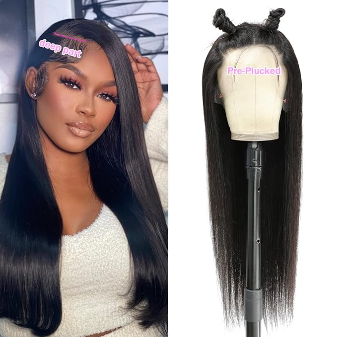 13x6 Lace Front Wigs Human Hair Pre Plucked 180 Density 24 Inch Straight Lace Front Wigs HD Lace Frontal Wigs for Women Natural Black with Baby Hair Glueless Wigs