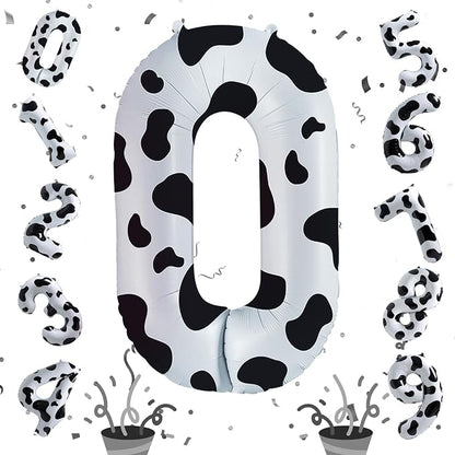 Cow Print Number Balloons for Kids, 40 Inch Foil Helium 0-9 Set Balloons - Image 8