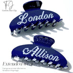 Personalized Colorful Name Hair Claw Clips for Women,Custom Hair Clips with Diamond,Cute Hair Accessories 4",Handmade Rhinestones Hair Clamp Gifts for Mom,Bride,Wife,Bridesmaid,Couples（Deep Blue）